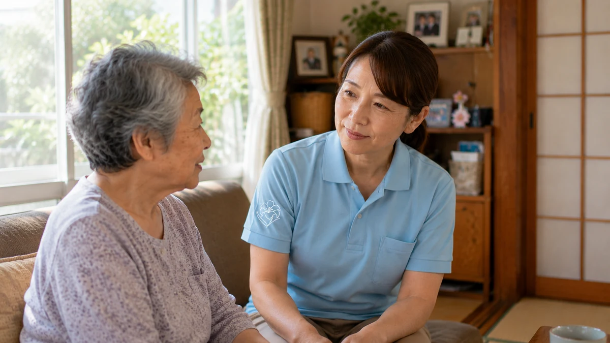 利用者の話に耳を傾けるスタッフ