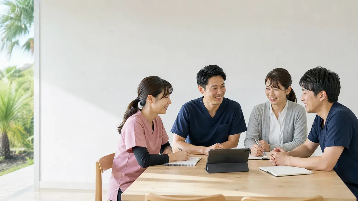 打ち合わせをする専門職のスタッフ